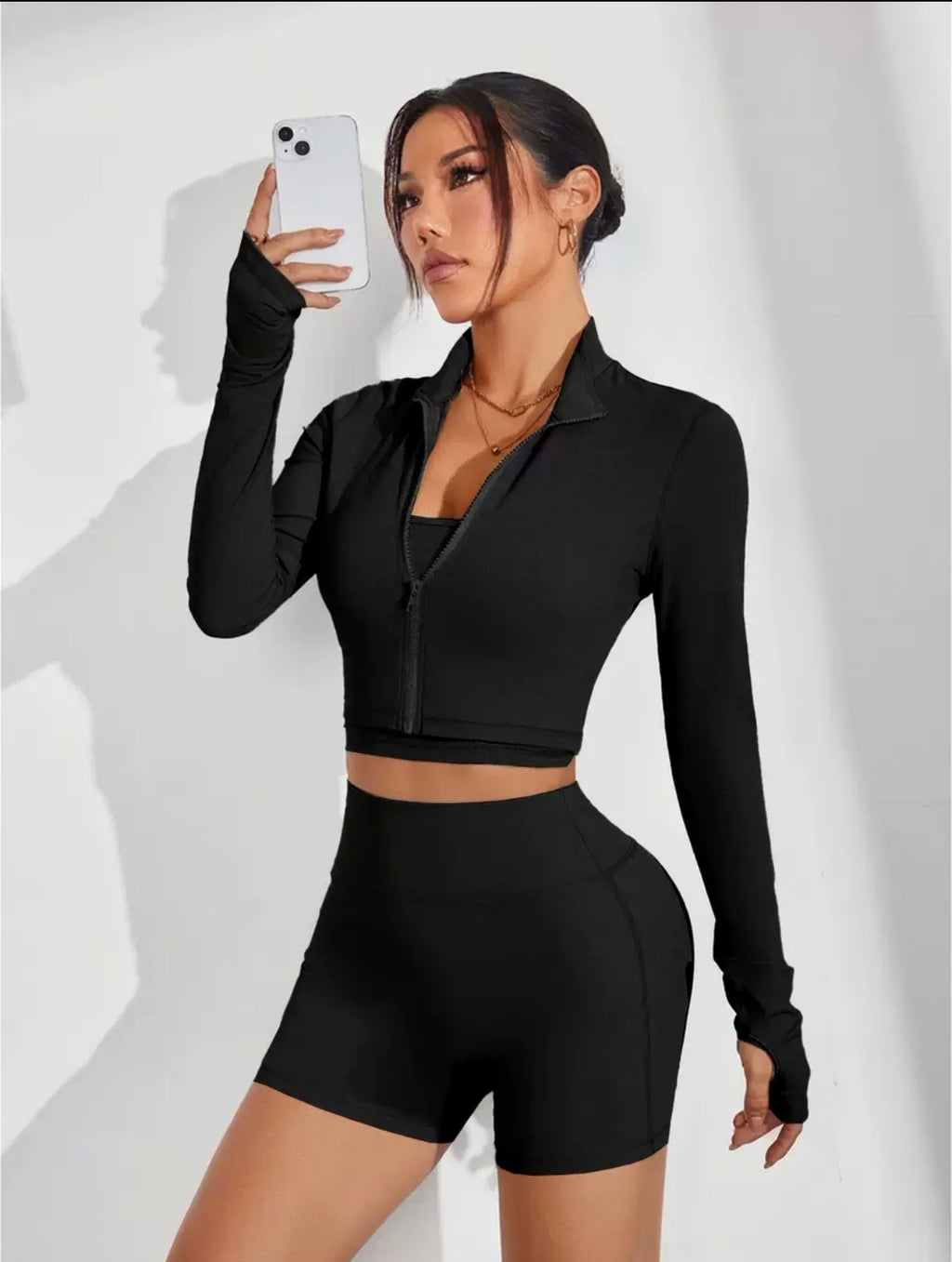 Women 3-Piece Short and Zip Gym Set