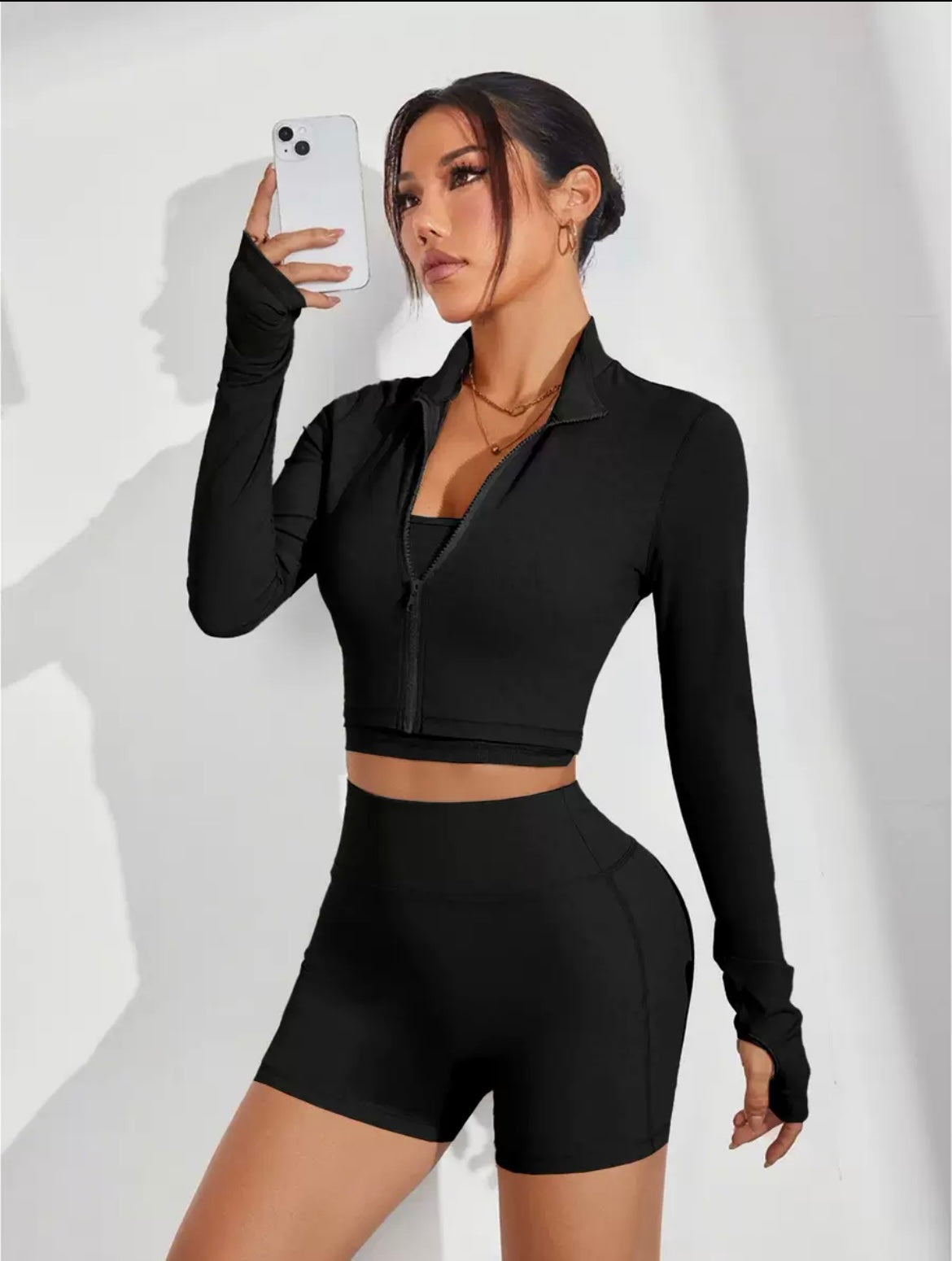 Women 3-Piece Short and Zip Gym Set