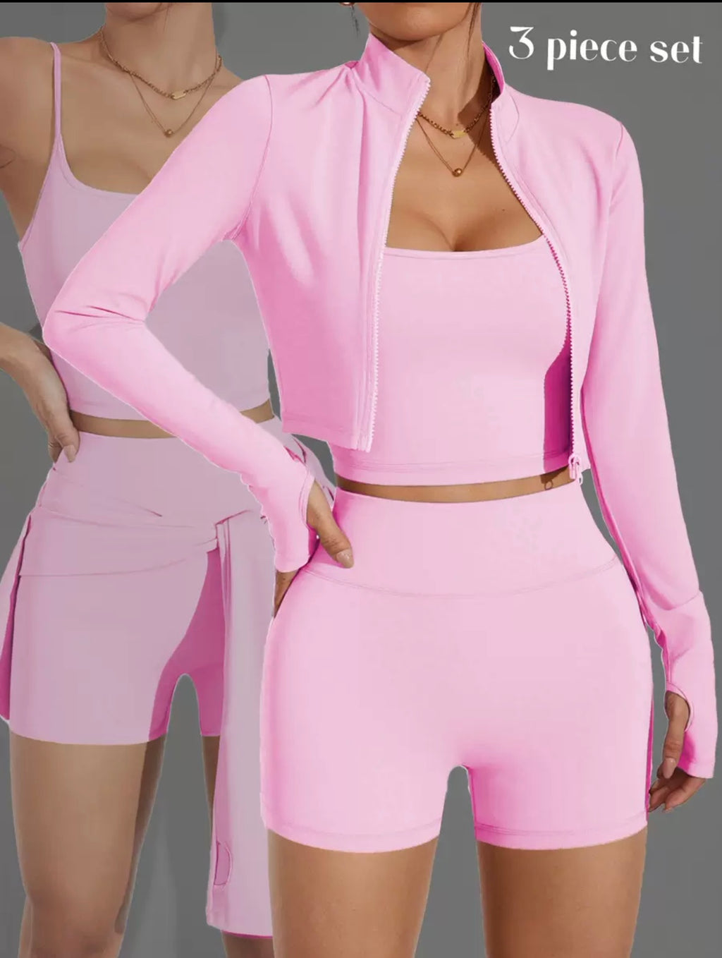 Women 3-Piece Short and Zip Gym Set
