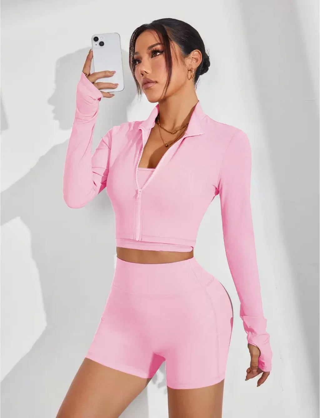 Women 3-Piece Short and Zip Gym Set
