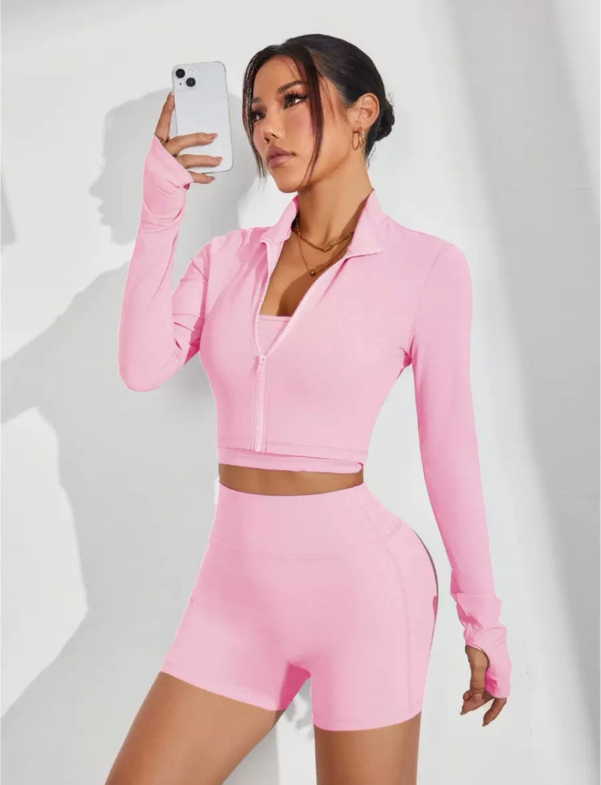 Women 3-Piece Short and Zip Gym Set