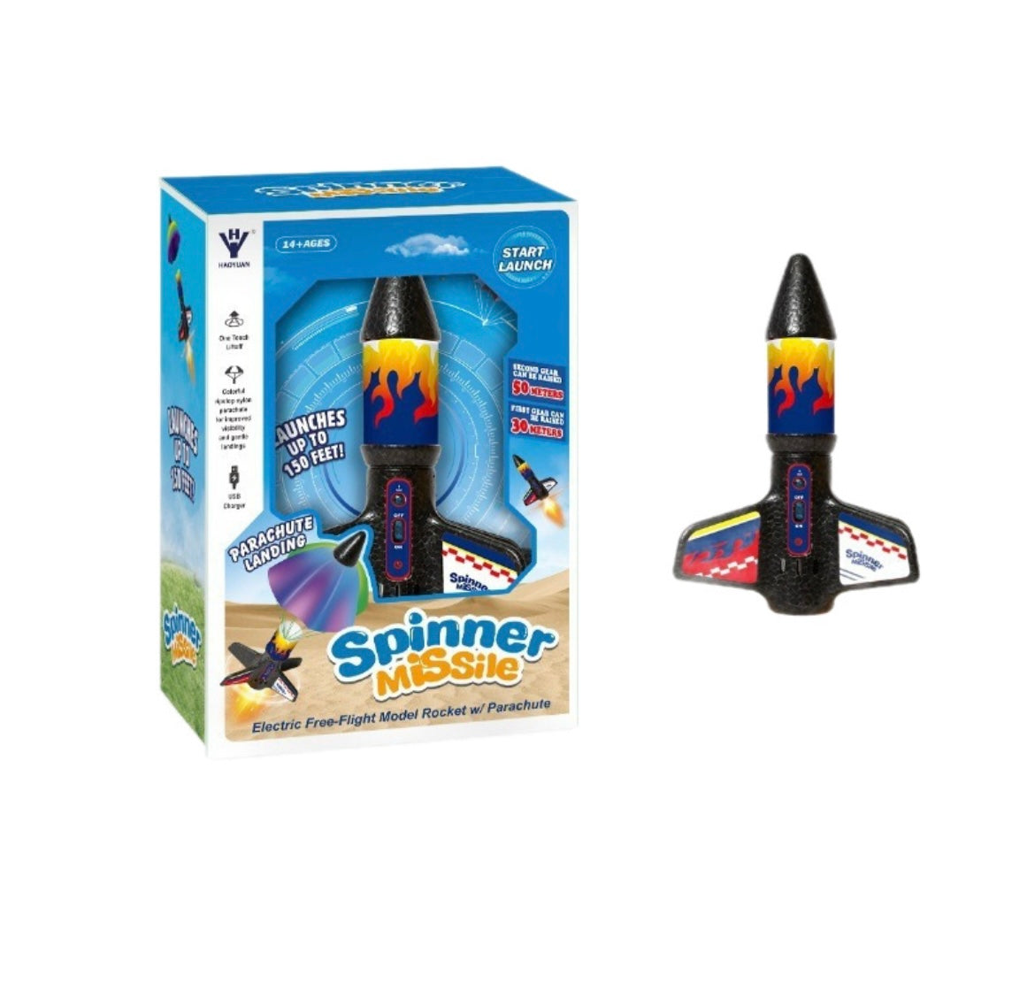 Electric Rocket Spinner with Parachute – Launches Up To 120ft! 🚀🪂