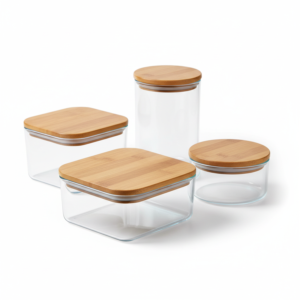 Glass Food Storage Containers — Set of 4 with Bamboo Lids