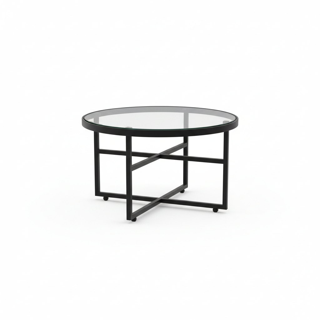 Round Outdoor Garden Coffee Table with Glass Top